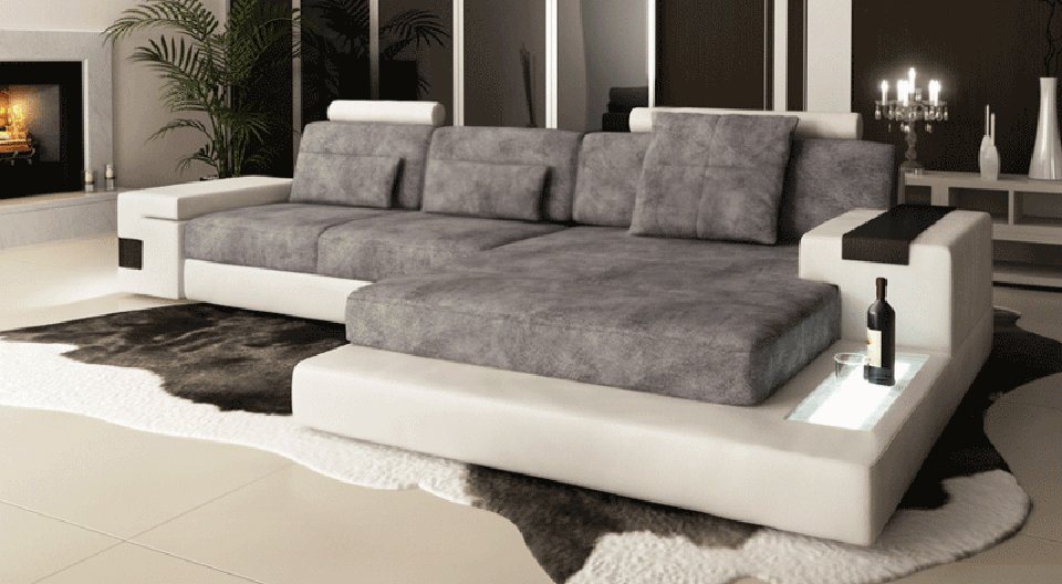 BULLHOFF Ecksofa Wohnlandschaft Ecksofa Leder/Stoff Designsofa L-Form Eckcouch LED Sofa Couch XXL Ottomane weiß grau »HAMBURG III« von BULLHOFF, made in Europe, das ORIGINAL"" von BULLHOFF