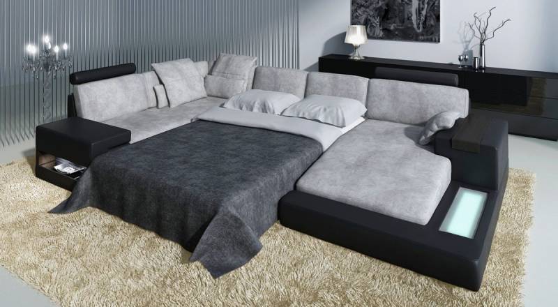 BULLHOFF Schlafsofa Schlafsofa XXL Wohnlandschaft Bettcouch Designsofa Sofa U-Form Schlaffunktion Leder/Stoff Couch XXL Ottomane schwarz grau »HAMBURG« von BULLHOFF, made in Europe, das ORIGINAL"" von BULLHOFF