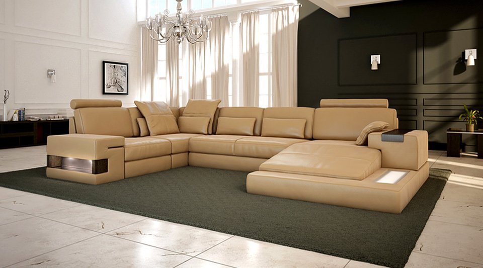 BULLHOFF Schlafsofa Wohnlandschaft Leder Schlafsofa U-Form Designsofa LED Leder Sofa Couch XL Ecksofa grau braun »HAMBURG« von BULLHOFF, made in Europe, das ORIGINAL"" von BULLHOFF