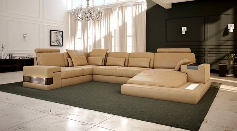 BULLHOFF Schlafsofa Wohnlandschaft Leder Schlafsofa U-Form »HAMBURG« von BULLHOFF, made in Europe von BULLHOFF