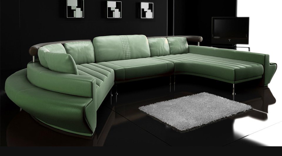 BULLHOFF Wohnlandschaft Leder Wohnlandschaft XXL Sofa U-Form Couch Blau Grün Designsofa ZÜRICH, Made in Europe, das ORIGINAL von BULLHOFF