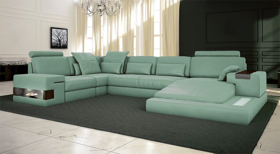 BULLHOFF Wohnlandschaft U-Form Wohnlandschaft Leder Eckcouch LED Licht Sofa »HAMBURG von BULLHOFF