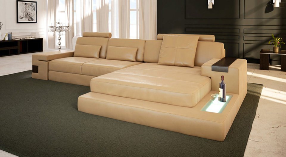 BULLHOFF Wohnlandschaft Wohnlandschaft Leder Ecksofa Designsofa Eckcouch L-Form LED Leder Sofa Couch XL hell weiss grau »HAMBURG III« von BULLHOFF, Made in Europe, das ORIGINAL"" von BULLHOFF