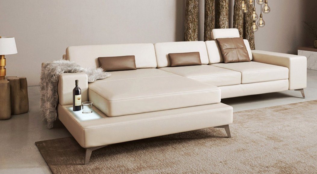 BULLHOFF Wohnlandschaft Wohnlandschaft Leder Ecksofa Designsofa Eckcouch L-Form LED Leder Sofa Couch XL weiss creme taupe »MÜNCHEN III« von BULLHOFF, Made in Europe von BULLHOFF