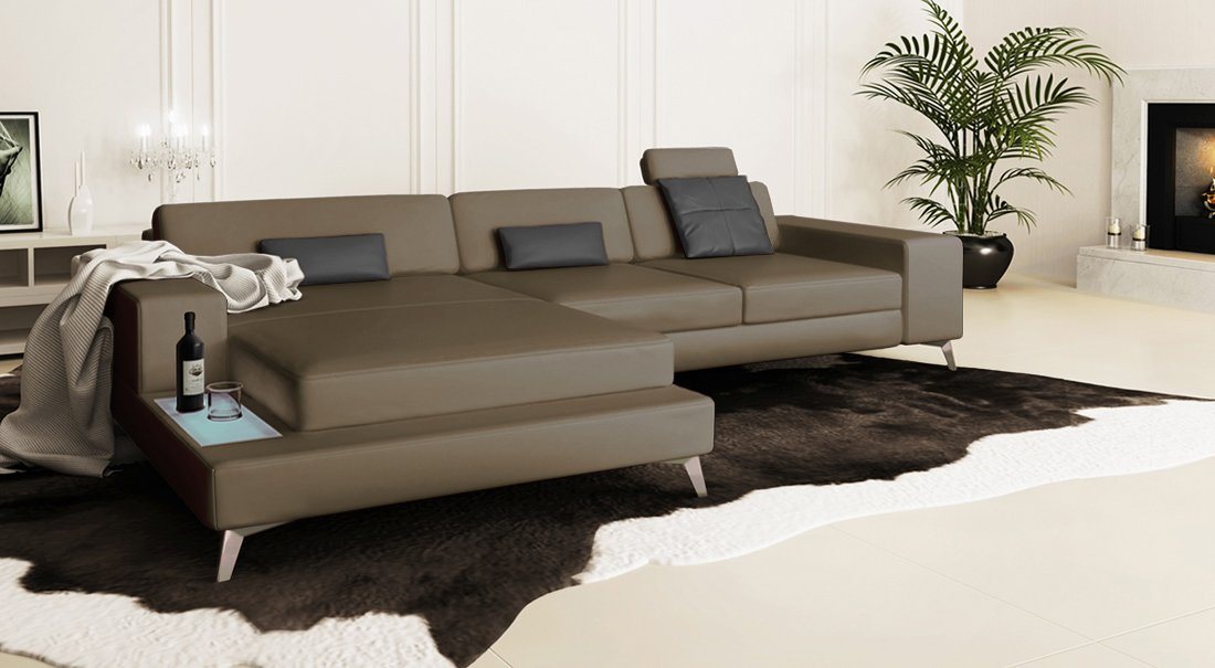 BULLHOFF Wohnlandschaft Wohnlandschaft Leder Ecksofa Designsofa Eckcouch L-Form LED Leder Sofa Couch XL weiss creme taupe »MÜNCHEN III« von BULLHOFF, Made in Europe von BULLHOFF