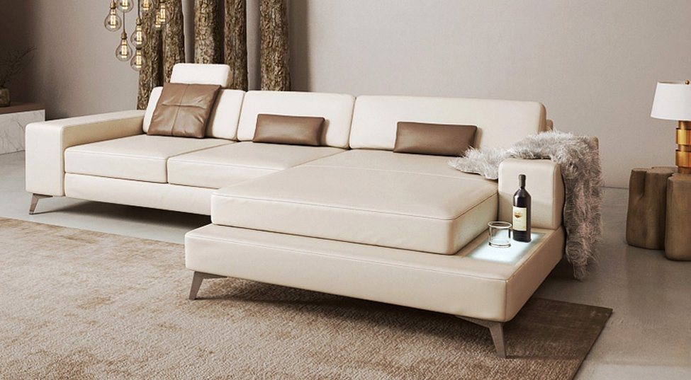 BULLHOFF Wohnlandschaft Wohnlandschaft Leder Ecksofa Designsofa Eckcouch L-Form LED Leder Sofa Couch XL weiss creme taupe »MÜNCHEN III« von BULLHOFF, Made in Europe von BULLHOFF