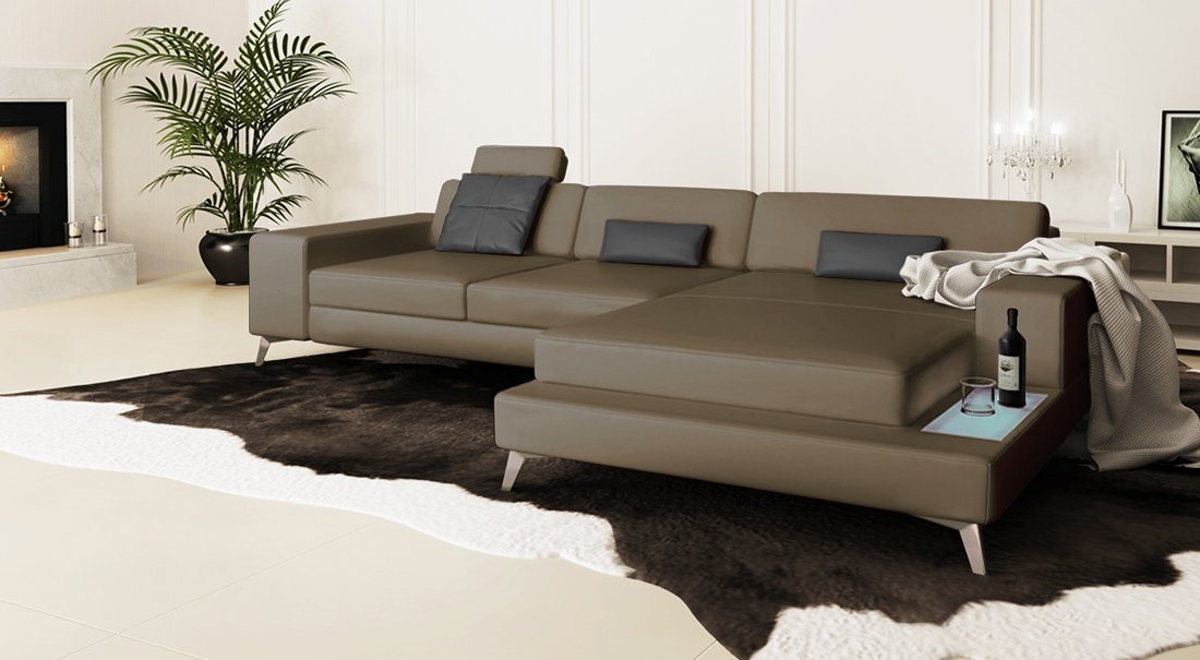 BULLHOFF Wohnlandschaft Wohnlandschaft Leder Ecksofa Designsofa Eckcouch L-Form LED Leder Sofa Couch XL weiss creme taupe »MÜNCHEN III« von BULLHOFF, Made in Europe von BULLHOFF