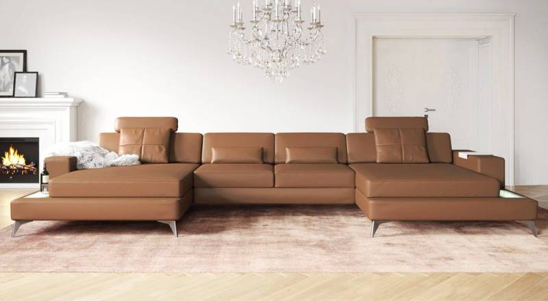 BULLHOFF Wohnlandschaft Wohnlandschaft Leder XXL Ecksofa Cognac Braun »MÜNCHEN« von BULLHOFF von BULLHOFF