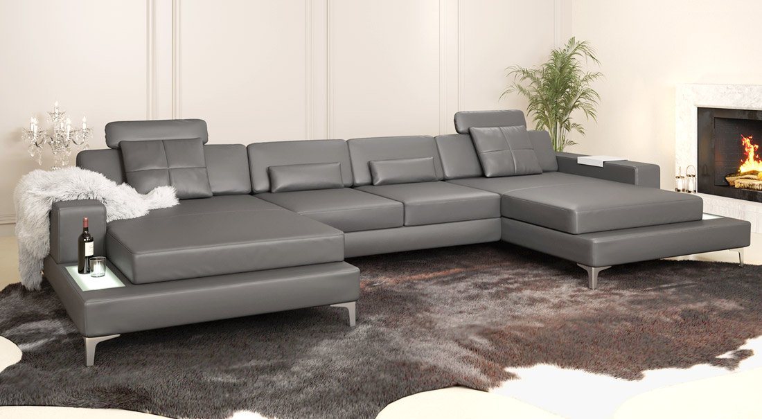 BULLHOFF Wohnlandschaft Wohnlandschaft Leder XXL Ecksofa Eckcouch U-Form Leder Designsofa LED Sofa Couch Weiss Grau Grün »MÜNCHEN« von BULLHOFF von BULLHOFF