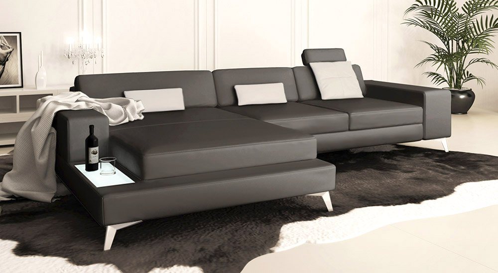 BULLHOFF Wohnlandschaft Wohnlandschaft Ledersofa Ecksofa Designsofa Eckcouch L-Form LED Leder Sofa Couch XL schwarz weiss »MÜNCHEN III« von BULLHOFF von BULLHOFF