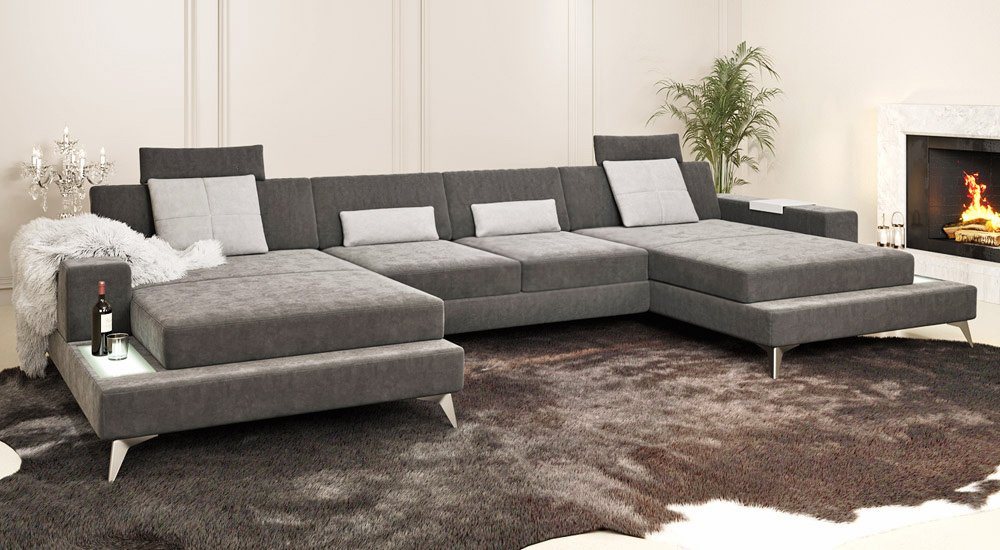 BULLHOFF Wohnlandschaft Wohnlandschaft XXL Ecksofa Eckcouch U-Form Designsofa LED Sofa Couch Grau Grün Safir »MÜNCHEN« von BULLHOFF von BULLHOFF
