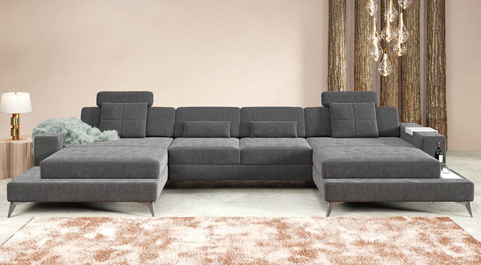 BULLHOFF Wohnlandschaft Wohnlandschaft XXL Ecksofa Eckcouch U-Form Designsofa LED Sofa Couch Grau Vintage Grün »MÜNCHEN« von BULLHOFF von BULLHOFF