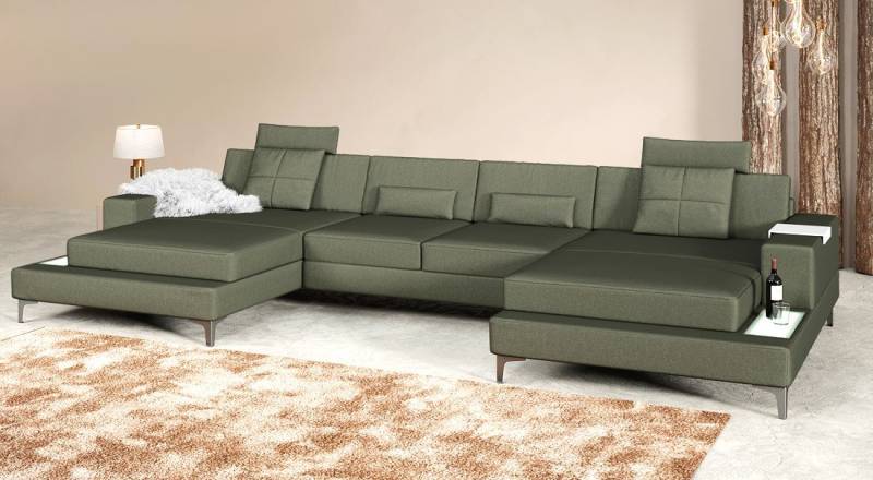 BULLHOFF Wohnlandschaft Wohnlandschaft XXL Ecksofa Eckcouch U-Form Designsofa LED Sofa Couch Grau Vintage Grün »MÜNCHEN« von BULLHOFF von BULLHOFF