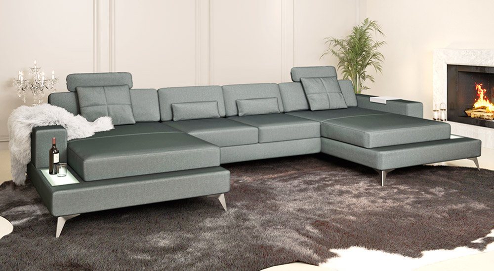 BULLHOFF Wohnlandschaft Wohnlandschaft XXL Sofa Ecksofa Eckcouch U-Form Designsofa LED Couch Braun Vintage Grün »MÜNCHEN« von BULLHOFF von BULLHOFF