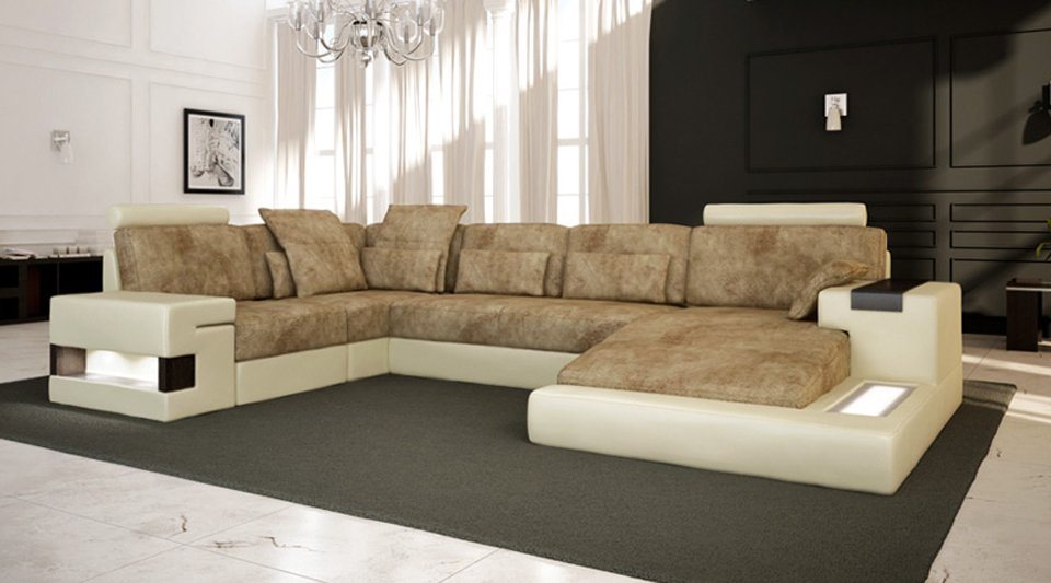 BULLHOFF Wohnlandschaft XXL Wohnlandschaft Designsofa Ecksofa Leder/Stoff Sofa U-Form Eckcouch LED Couch XXL Ottomane weiß grau braun »HAMBURG « von BULLHOFF, made in Europe, das ORIGINAL"" von BULLHOFF