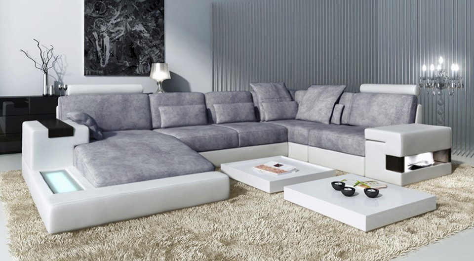 BULLHOFF Wohnlandschaft XXL Wohnlandschaft Designsofa Ecksofa Leder/Stoff Sofa U-Form Eckcouch LED Couch XXL Ottomane weiß grau braun »HAMBURG « von BULLHOFF, made in Europe, das ORIGINAL"" von BULLHOFF