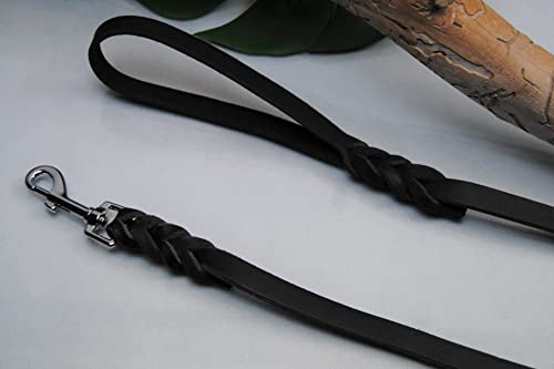 BULLYZEI Lederleine geflochten schwarz 16mm x 1m mit Schlaufe Silber karabiner Führleine von BULLYZEI