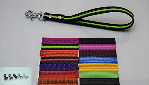 Kurzführer gummiert 20mm x 35cm mit Schlaufe Kurzleine (Pink-Weiß, Karabiner: Scheren-Haken (Silber)) von BULLYZEI