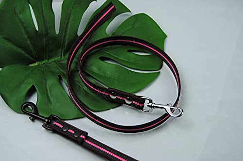 Leine gummiert 1m ohne Schlaufe Braun-Pink, Karabiner Silber, Trainingsleine, Kurzleine von BULLYZEI