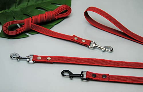 Leine gummiert 25mm x 1m ohne Schlaufe Rot, schwarzer Karabiner Trainingsleine von BULLYZEI