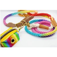 Bulpet Umweltfreundliche Natürliche Baumwolle Handgefertigte Hund Oder Katze Ombre Regenbogen Seil Halsband Und Leine Set Mit Braunem Leder Gold Bulpet Umweltfreundliche Natürliche Baumwolle Handgefertigte Hund Oder Katze Ombre Regenbogen Seil Halsband Und Leine Set Mit Braunem Leder Gold von BULPET