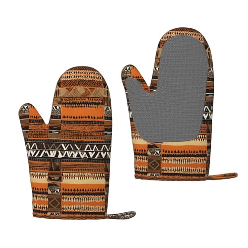 Afrikanische Schlammtuch Tribal hitzebeständige Silikon-Ofenhandschuhe – ein Paar rutschfeste Backhandschuhe mit Aufhängeschlaufe, Druckdesign von BULQAPZDF