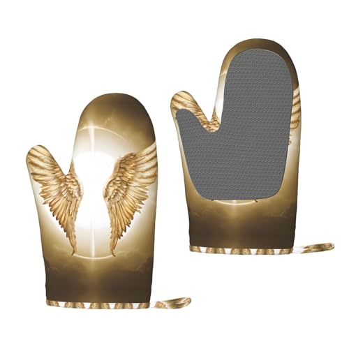 Angel Wing hitzebeständige Silikon-Ofenhandschuhe – ein Paar rutschfeste Backhandschuhe mit Aufhängeschlaufe, Druckdesign von BULQAPZDF