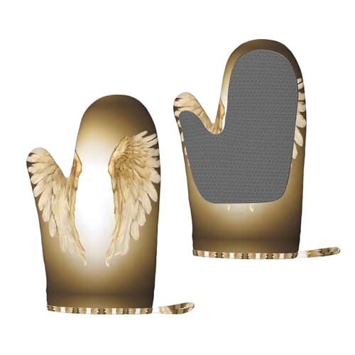 Angel Wing hitzebeständige Silikon-Ofenhandschuhe – ein Paar rutschfeste Backhandschuhe mit Aufhängeschlaufe, Druckdesign von BULQAPZDF