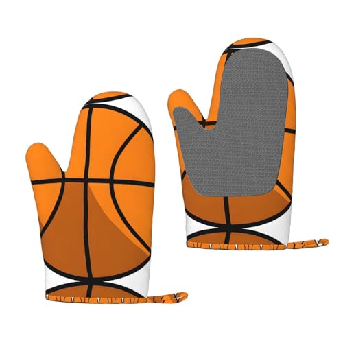 Basketball-Ofenhandschuhe, hitzebeständig, Silikon, rutschfest, zum Backen, Grillen, mit Aufhängeschlaufe, Druck-Design, 1 Paar von BULQAPZDF