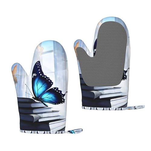 Blue Butterfly Hitzebeständige Silikon-Ofenhandschuhe – Paar rutschfeste Backhandschuhe mit Aufhängeschlaufe, Druckdesign von BULQAPZDF
