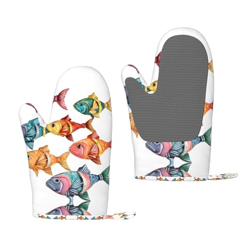Bunte Fisch-Ofenhandschuhe, hitzebeständig, Silikon, rutschfest, mit Aufhängeschlaufe, Druck-Design, 1 Paar von BULQAPZDF