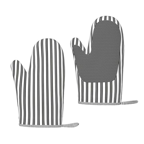 Hitzebeständige Silikon-Ofenhandschuhe mit schwarz-weißen Streifen, 1 Paar rutschfeste Backhandschuhe mit Aufhängeschlaufe, Druckdesign von BULQAPZDF
