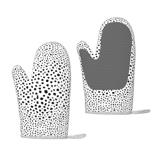 Hitzebeständige Silikon-Ofenhandschuhe mit schwarzen und weißen Punkten, 1 Paar rutschfeste Backhandschuhe mit Aufhängeschlaufe, Druckdesign von BULQAPZDF