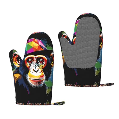 Monkey Hitzebeständige Silikon-Ofenhandschuhe – ein Paar rutschfeste Backhandschuhe mit Aufhängeschlaufe, Druckdesign von BULQAPZDF