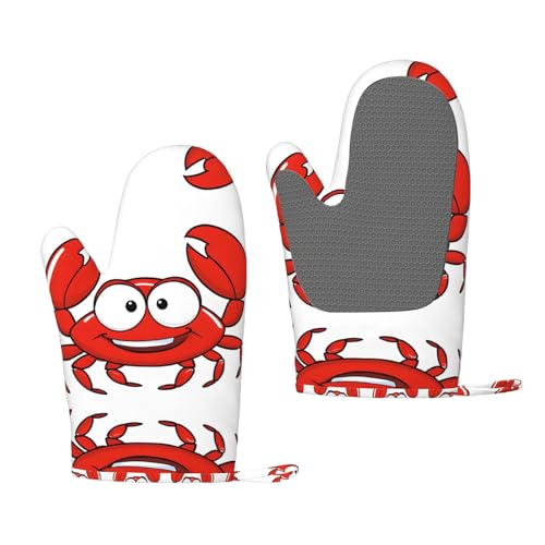 Ofenhandschuhe aus Silikon, Motiv: Cartoon-Krabbe, hitzebeständig, rutschfest, zum Backen, Grillen, mit Aufhängeschlaufe, Druckdesign von BULQAPZDF