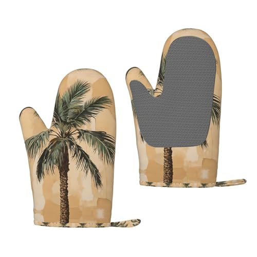 Ofenhandschuhe aus Silikon, Motiv: Palme, tropisch, hitzebeständig, 1 Paar rutschfeste Backhandschuhe mit Aufhängeschlaufe, Druckdesign von BULQAPZDF