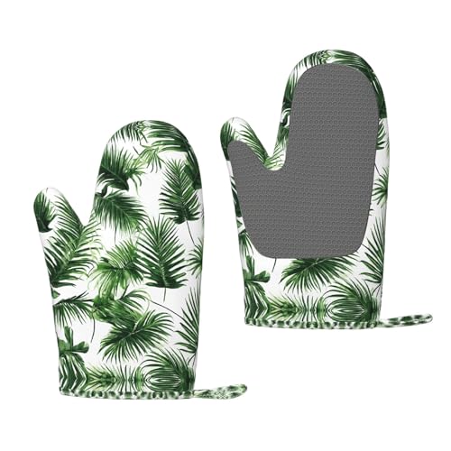 Ofenhandschuhe aus Silikon, Motiv: Palmengrüne Blätter, hitzebeständig, rutschfest, zum Backen, Grillen, mit Aufhängeschlaufe, Druckdesign von BULQAPZDF