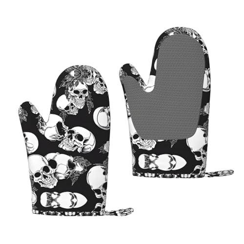 Ofenhandschuhe aus Silikon, hitzebeständig, Schwarz, 1 Paar rutschfeste Backhandschuhe, Grillhandschuhe mit Aufhängeschlaufe, Druckdesign von BULQAPZDF