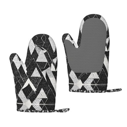 Ofenhandschuhe aus Silikon, hitzebeständig, Schwarz, Weiß, 1 Paar rutschfeste Backhandschuhe mit Aufhängeschlaufe, Druckdesign von BULQAPZDF