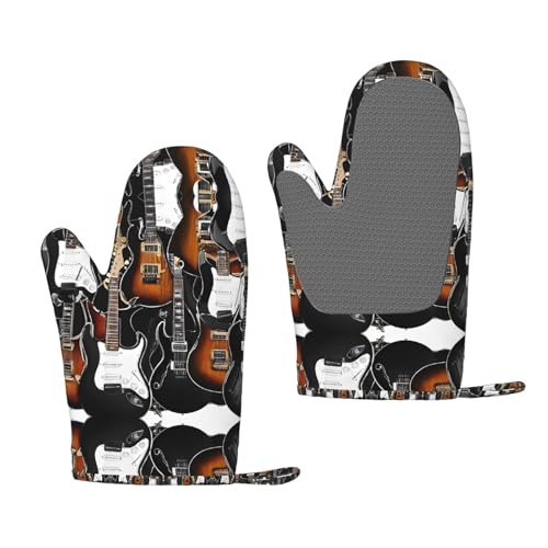 Ofenhandschuhe aus Silikon, hitzebeständig, für Akustik- und Gitarren, rutschfest, mit Aufhängeschlaufe, Druck-Design, 1 Paar von BULQAPZDF