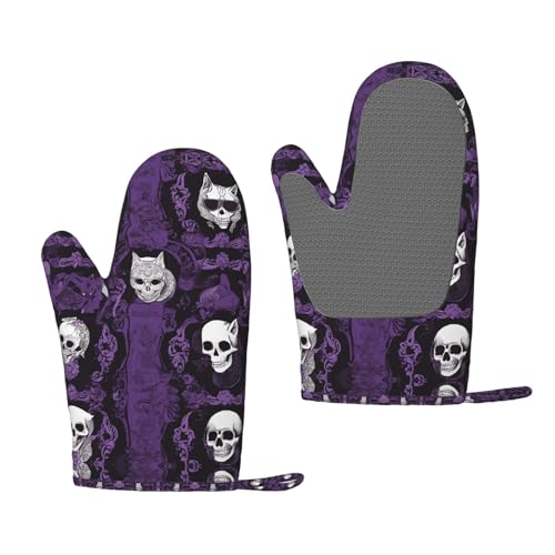 Ofenhandschuhe aus Silikon, hitzebeständig, mit Aufhängeschlaufe, Violett, Schwarz, 1 Paar von BULQAPZDF