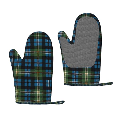 Ofenhandschuhe aus Silikon, hitzebeständig, schottisches Schottenkaro, Blau, Grün, 1 Paar rutschfeste Backhandschuhe mit Aufhängeschlaufe, Druckdesign von BULQAPZDF