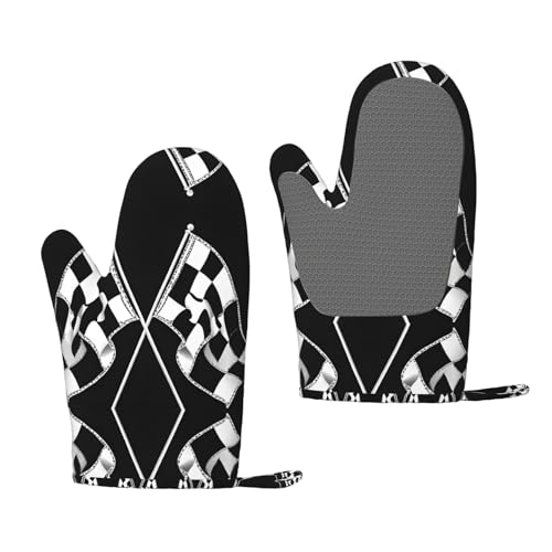 Ofenhandschuhe aus Silikon, mit kariertem Flaggenmuster, hitzebeständig, rutschfest, zum Backen, Grillen, mit Aufhängeschlaufe, Druckdesign von BULQAPZDF