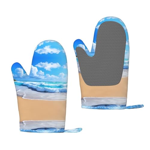 Ofenhandschuhe aus Silikon für Strand und Meer, hitzebeständig, 1 Paar rutschfeste Backhandschuhe mit Aufhängeschlaufe, Druckdesign von BULQAPZDF