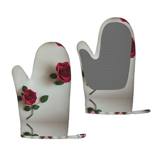 Roses Hitzebeständige Silikon-Ofenhandschuhe – Paar rutschfeste Backhandschuhe mit Aufhängeschlaufe, Druckdesign von BULQAPZDF