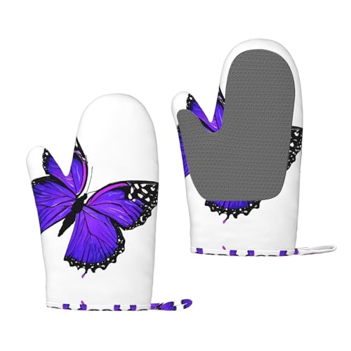 Violette Schmetterlinge, hitzebeständige Silikon-Ofenhandschuhe – ein Paar rutschfeste Backhandschuhe mit Aufhängeschlaufe, Druckdesign von BULQAPZDF