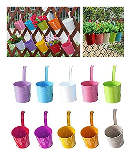 10 Stück Hängetöpfe Set Mehrfarbig Blumentopf Hängend Metall Blumentöpfe Aufhängen Hängeblumentöpfe mit abnehmbarem Griff Haken für Blumen Kräuter Sukkulenten Pflanzen (10er Set Bunt) von BULZEU