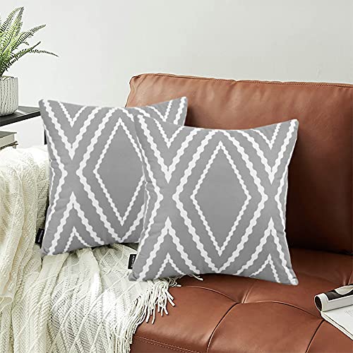 BULZEU Wasserdicht Kissenbezug 45x45 cm 2er Set Outdoor Geometrische Muster Sofakissen Kissenbezüge Modern Zierkissenbezug Kissenhülle Kissen mit Bezug für Garten Sofa Wohnzimmer Bett (Grau) von BULZEU