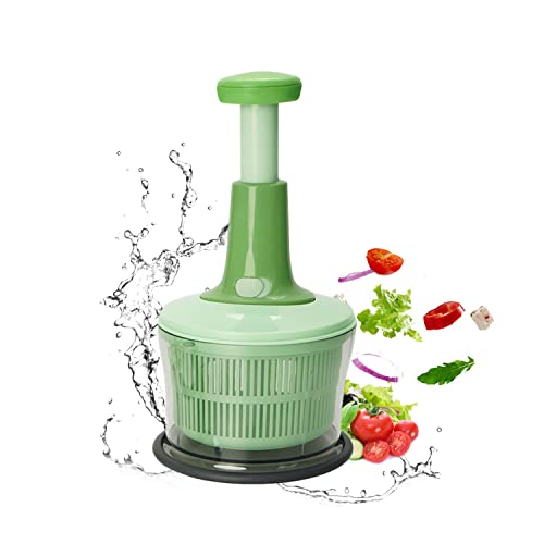 Salatschleuder und Zerkleinerer, manueller Gemüsetrockner, Obstkorb, Waschmaschine, Salatabtropfgestell mit Schüsselsieb für Küche (grün) von BULZEU