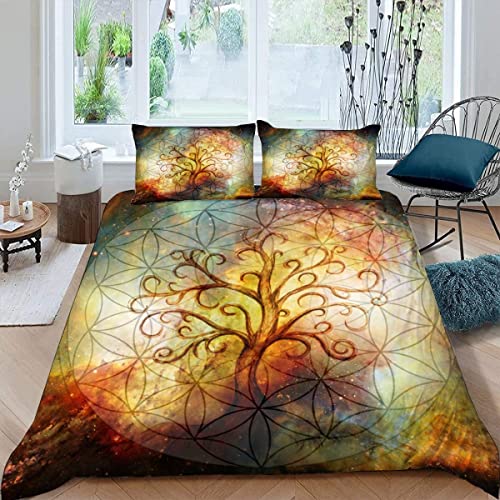 BUMIYA Baum des Lebens Bettwäsche 155×220 Weiche Mikrofaser Bettbezug 3D Druck Blume des Lebens mit Reißverschluss Für Teenager Jungen Mädchen Zimmer Dekor Bettwäsche Set mit 2 Kissenbezüge 80×80 cm von BUMIYA